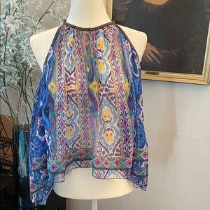 Zara Multicolor Patterned Halter Sheer Top